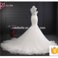 Alibaba Suzhou precio de fábrica Mermaid vestido de novia de encaje de cuello alto con el tren largo